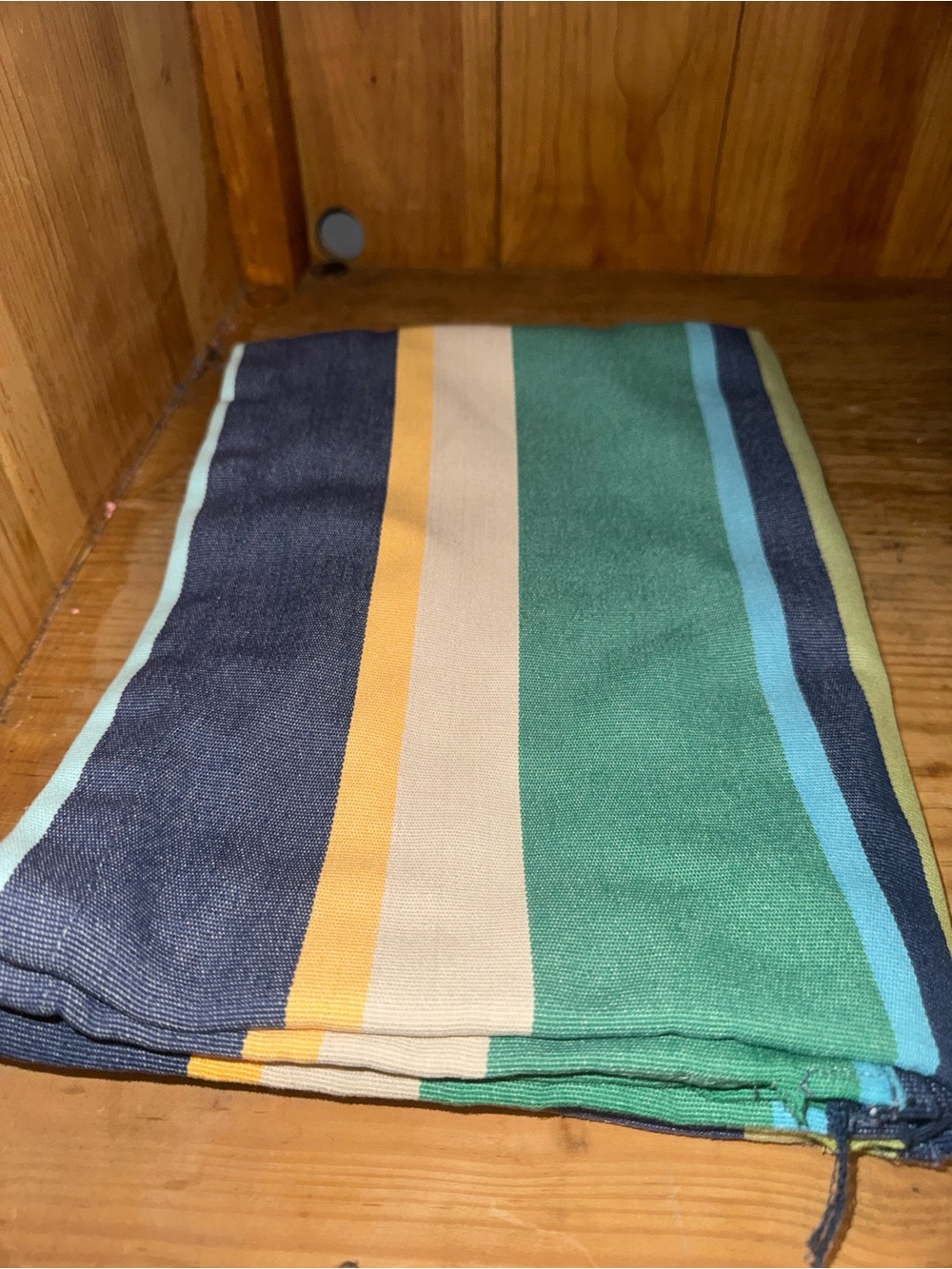 Pottery Barn Striped Green, Navy & Cream Throw Blanket with Gold Accents